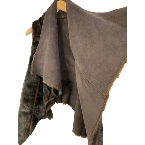 Reversible Faux Fur Microfiber Suede Vest Open Waterfall Style Size S 8724 Asym - Picture 6 of 11
